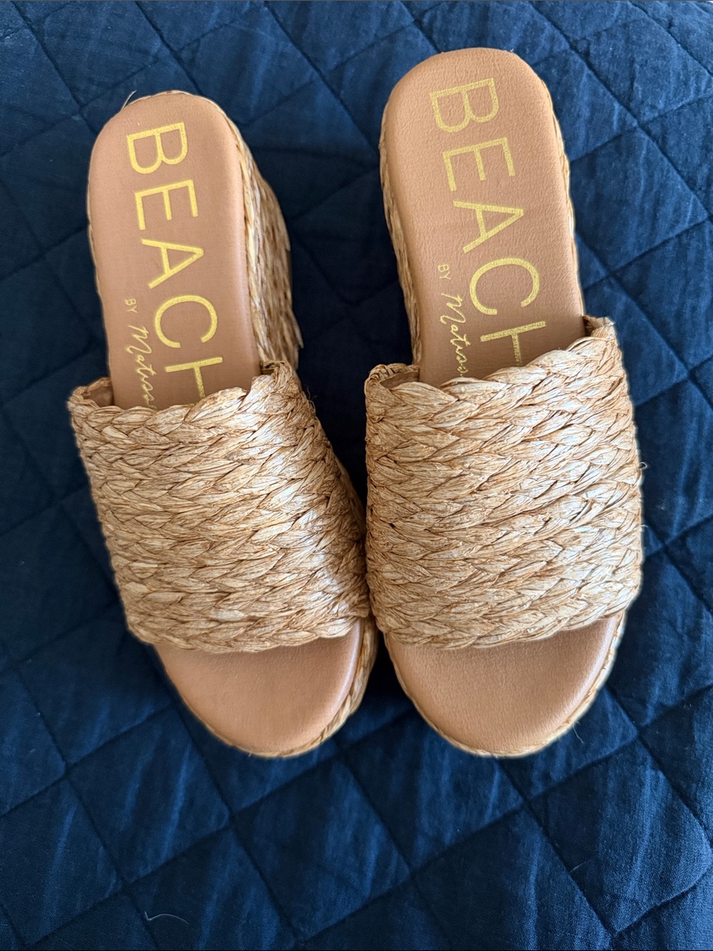 New BEACH by Matisse Tan Braided Platform Slides, 8M